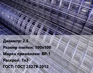 Сетка 2.5 Ячейка: 100х100 ВР-1 Раскрой: 1х3 ГОСТ: ГОСТ 23279-2012